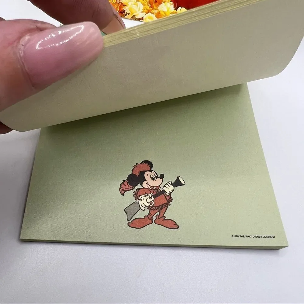 Vintage 1986 Disney Mickey Mouse Davy Crockett Notepad & Flower Market Postcard
